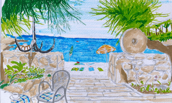 Gostionica Mala Milna Hvar Restaurant Beach Meer Adriatc Mediteran Adria Malerei Niki Haselein